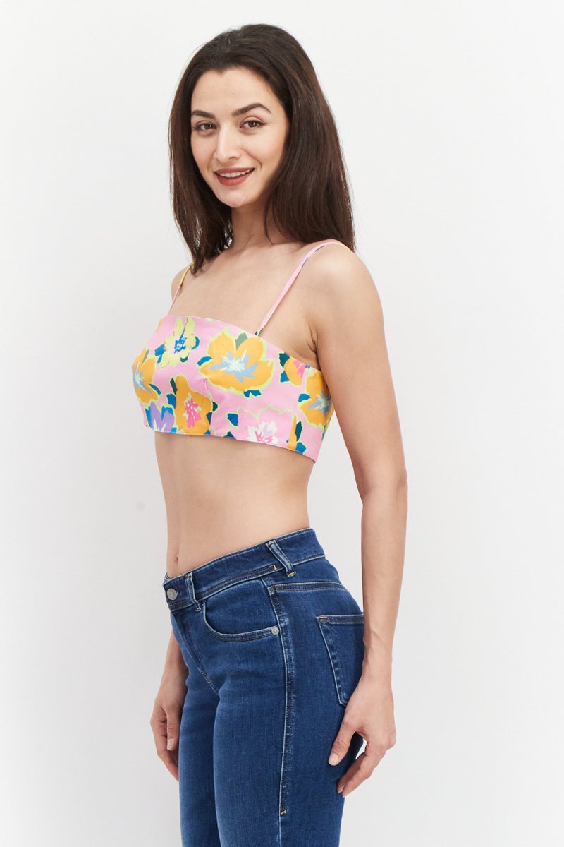 Gbemi Women Square Neck Sleeveless Floral Print Top, Pink Combo - Image 4